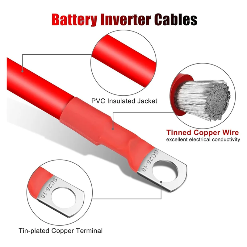 

PORK-12PCS 4 AWG Battery Cables,30CM Marine Battery Inverter Cables Set, With 3/8In Tinned Copper Lugs,For Automotive Solar