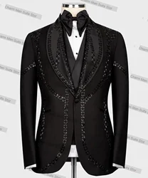 Formal Beaded Groom Men Suits Set 2 Piece Blazer+Pants Custom Made Luxury Jacket Office Business Wedding Tuxedo Coat Trousers