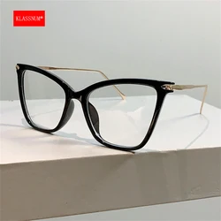KLASSNUM Women Transparent Computer Glasses Vintage Cat Eye Anti-blue Light Shades Eyeglasses Oversize Frame Flat Mirror Eyewear