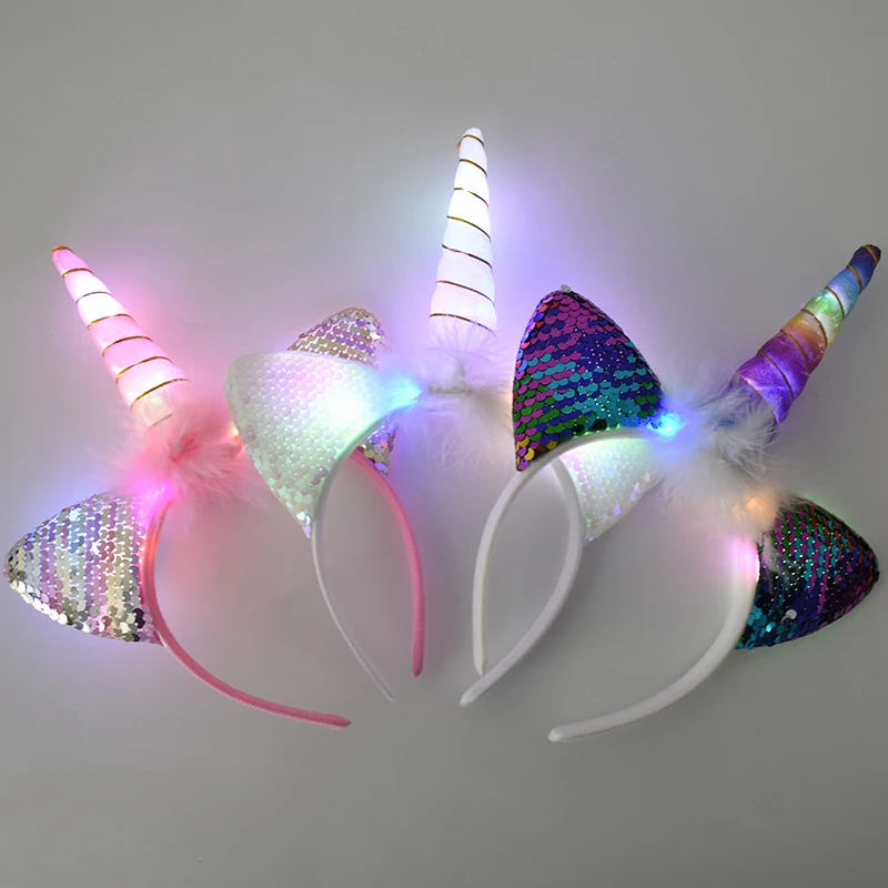 Unicorn Theme Party LED Unicorn Crown Girl Birthday Party Decoration Unicorn Headband Girl Headwear with Led Lights