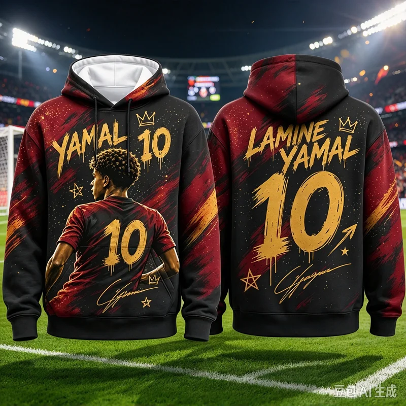 26-27 Yamal 10 Hoodie Sweatshirt Football Graphic Pullover Oversized Streetwear Casual Winter Top Fan Gift