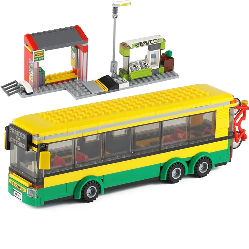 Bus station City Series Car Transporter Bus Truck Boy Assembling Building blocks Children\'s Toys MOC Model New product