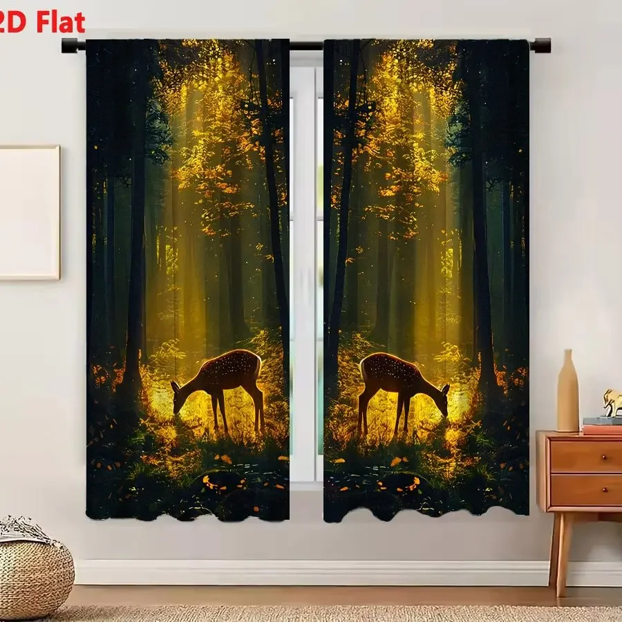 Forest Deer Woodland Scene Curtain Waterproof Window Drapes for Living Room Bedroom Home Decor