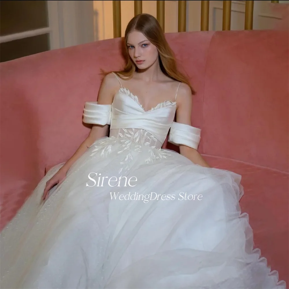 Sirene-vestido de princesa com alças de espaguete, rendas, apliques, tule, off-the-ombro, uma linha, sem encosto, mancha, noite