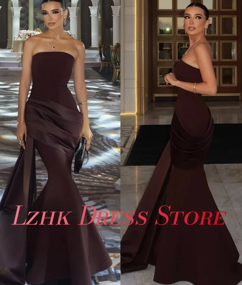 Vestido de noche de sirena de Jersey con temperamento personalizado, sin mangas, sin tirantes, hasta el suelo, de alta calidad