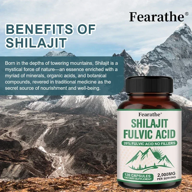 Fearathe Himalaya Original Shilajit Capsules, Rich in 20:1 Natural Fulvic Acid and 85+ Trace Minerals, Gluten Free Supplement