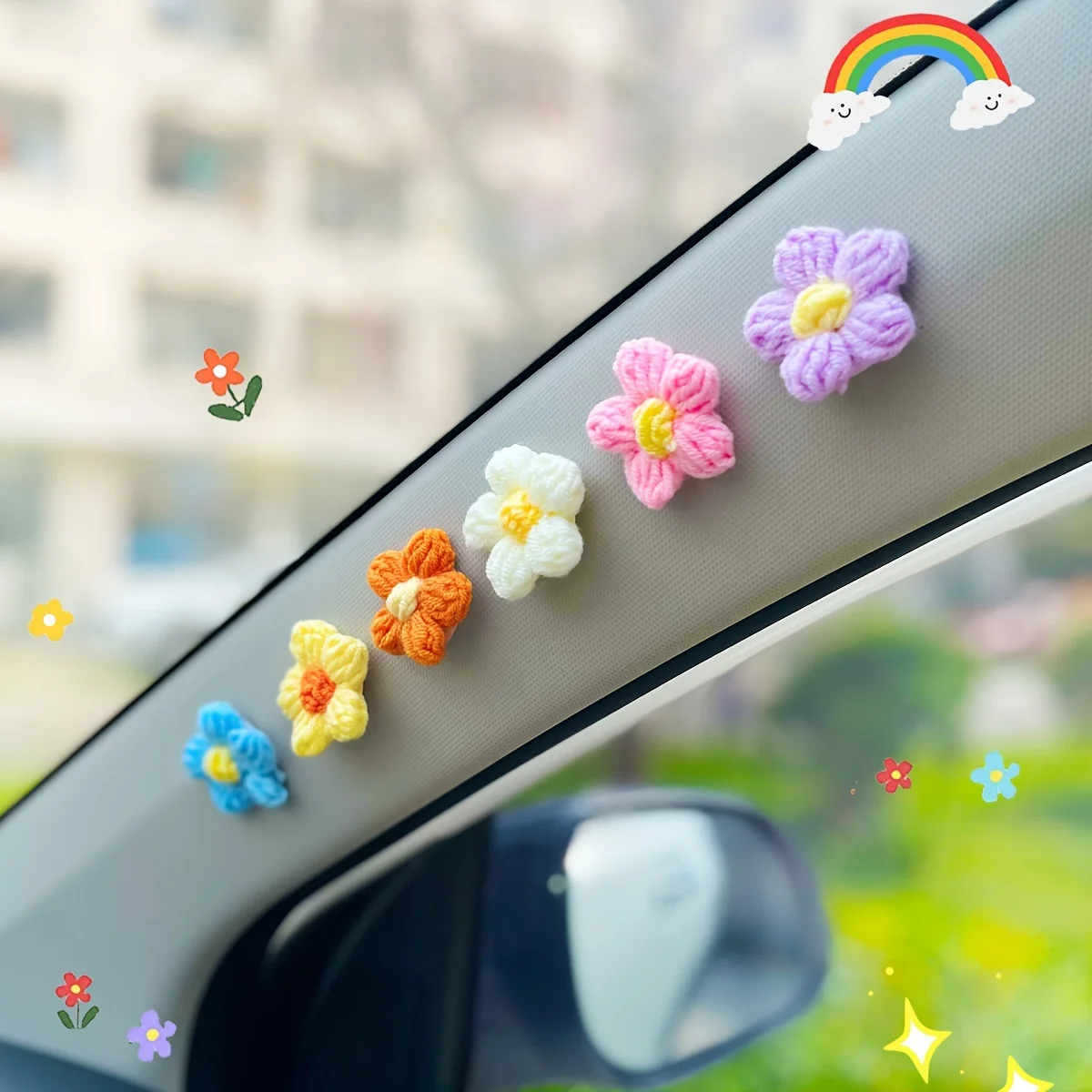 

12pcs Flower Creative Car Decoration, Lovely Automotive Accessories, Puff Flower Interior Accessory for Cars