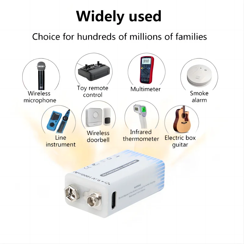 9V 1000mAh USB Lithium Battery 6F22 Rechargeable Batteries for Test Instruments Metal Detector Electric Guitar+USB Charge Cable