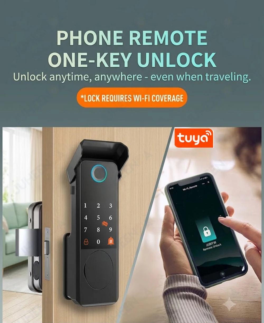IP66 Waterproof Smart Door Lock Tuya Wifi Fingerprint Password RFID Card TTLock APP Keyless Entry Lock for Outdoor Gate Fence view 5