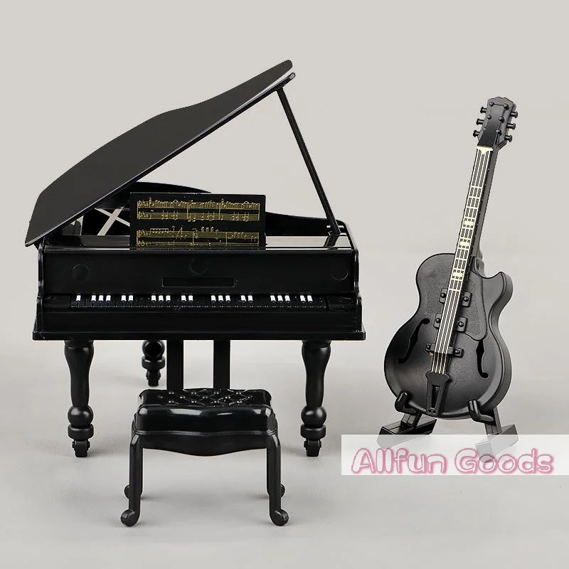 3Pcs Musical Instrument Miniature Props Dollhouse Grand Piano Furniture Guitar Cello Model Doll Accessories Simulation Ornaments