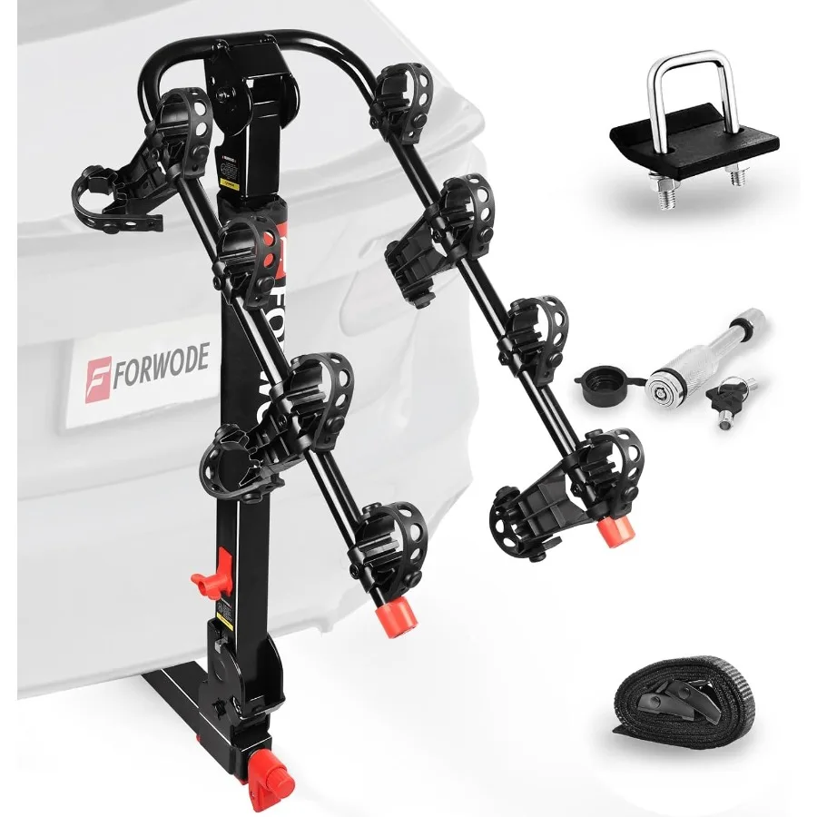 4 Bike Hitch Mount Rack Tiltable Foldable Bicycle Carrier Wobble Free Locking Hitch Quick Release 2Inch Receiver Black for Secu