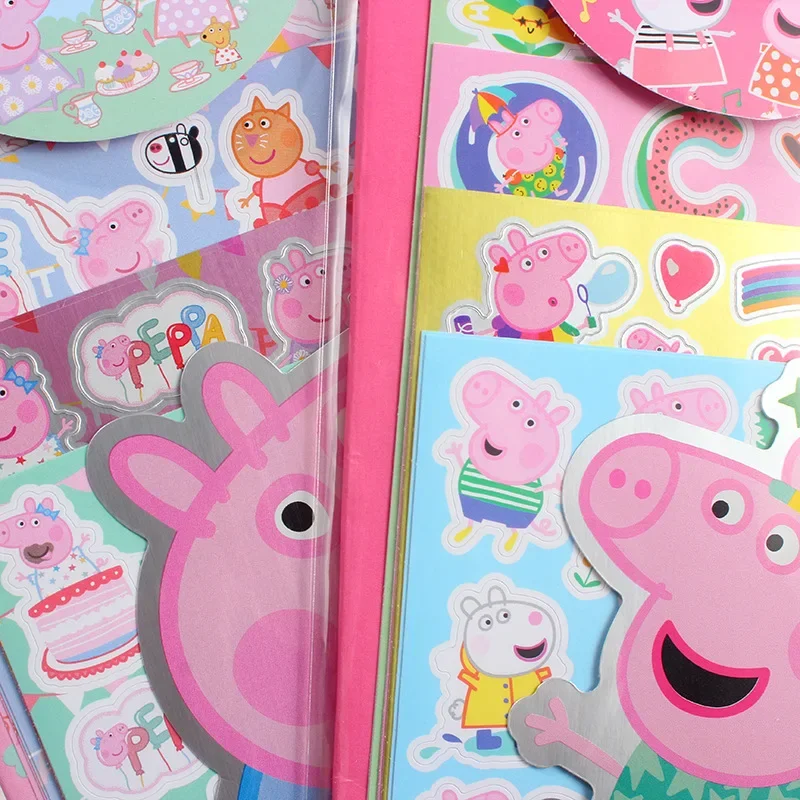 Cute Peppa Pig Girl Handbook Sticker Set Toy Cartoon Kids Decorative Sticker Kindergarten Reward PVC Toys Gift for Boys and Girl