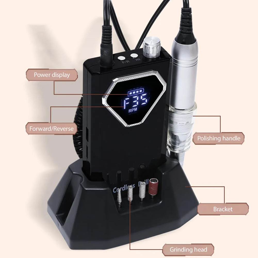 Rechteck Nagel bohrer wiederauf ladbare Desktop-Basis 35000 U/min Maniküre drahtlose elektrische Maschine Nagel feile Pediküre Akku-Bohren