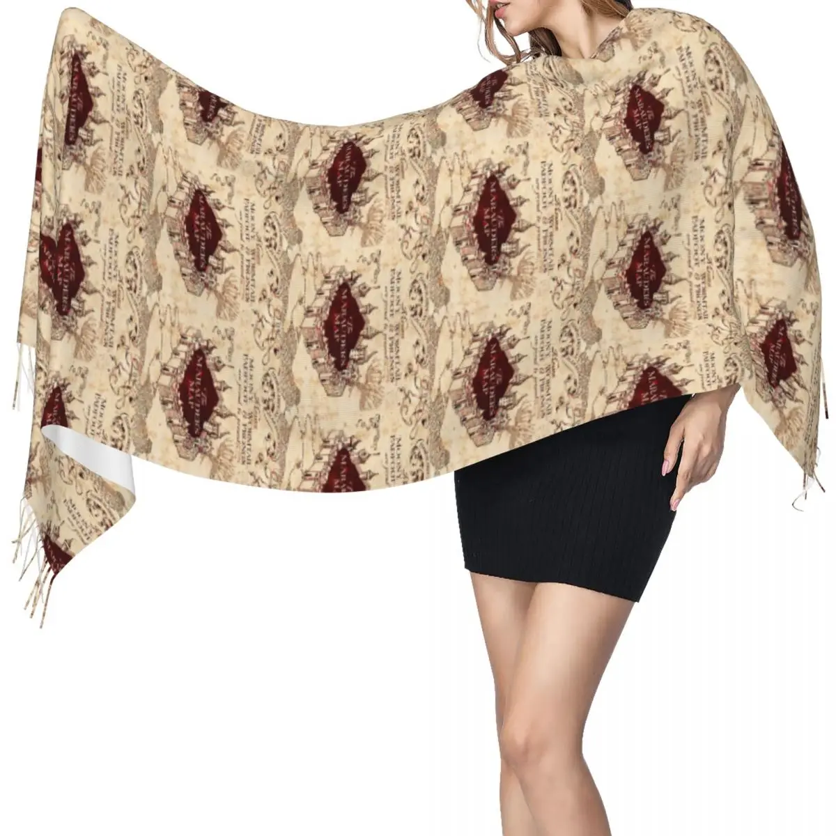 마라우더스 매직 맵 스카프 태슬 스카프 여성용 부드럽고 따뜻한 숄 및 랩 대형 가을 겨울 숄 랩