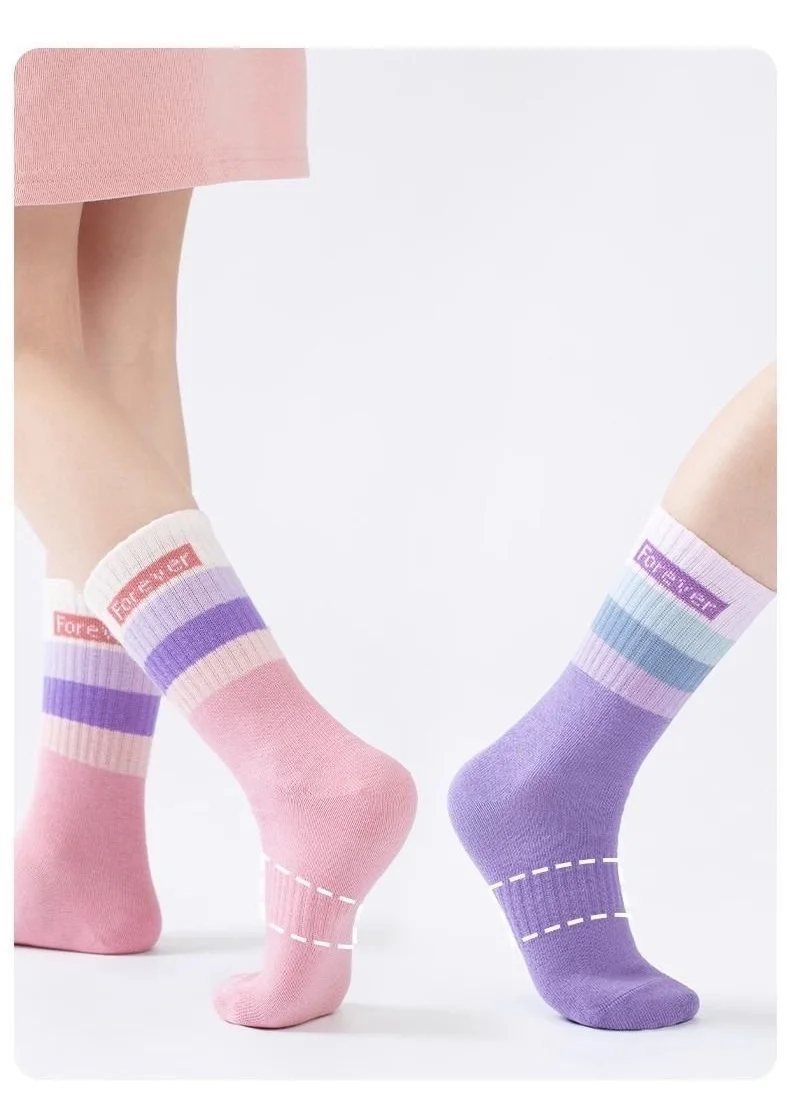 5 Paar Mädchensocken in Regenbogenfarben, 1–12 Jahre, Kinder-Wadensocken, weiche Baumwollsocken – Detail 4
