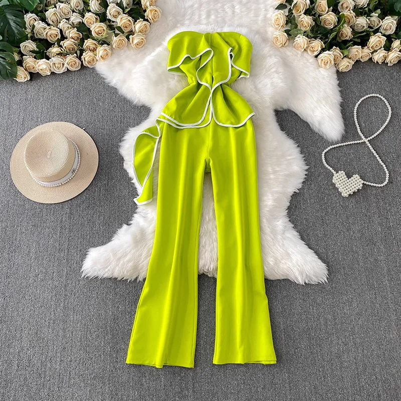 

Design Sense Niche Ruffled Off-Shoulder Tube Top Jumpsuit For Women 2025 Summer New Waist-Cinching Slimming Wide-Leg Pants