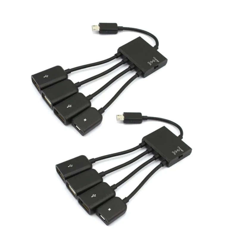 2Pcs 4 Port Micro-USB OTG Hub Cable Connector Spliter Adapter for Android Tablet Computer PC Power Charging