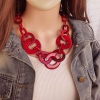 Hyperbole Colorful Hollow Acrylic Geometric Ring Necklace For Women Retro Charm Resin Exaggerated Link Chain Jewelry Accessories