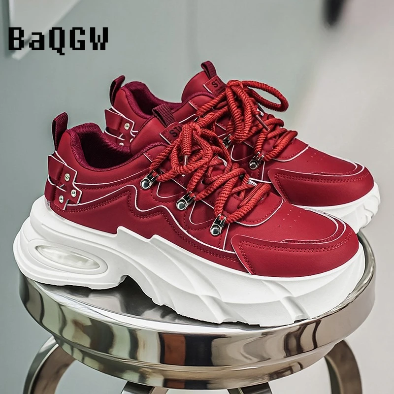 

2026 Chunky Platform Sneakers for Men Women Trendy Casual Shoes Stitched Upper Air Cushion Sole Comfortable Daily Streetwear