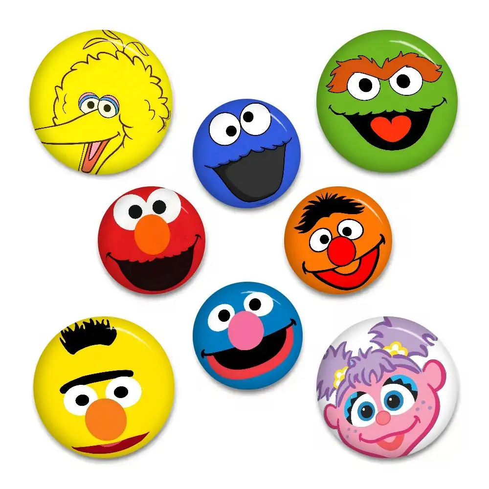 Cute Sesame S-Street Anime Cartoon Brooches Anime Badge Round Handmade Brooch Lapel Pins Jewelry For Backpack Clothes Gifts