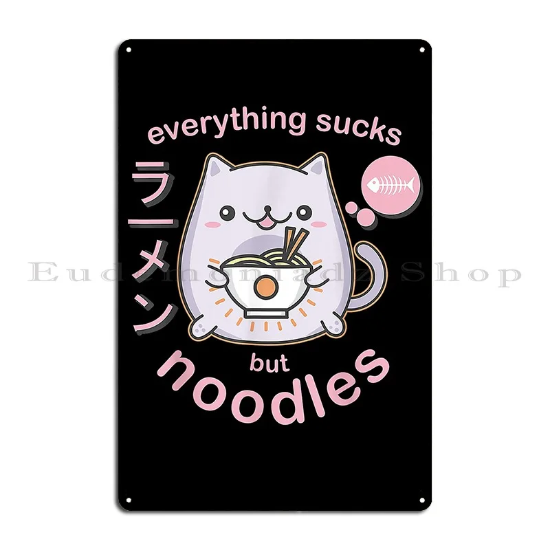 Pastel Goth Ramen Noodle Cat T Shirt Anime Kawaii Gift Metal Plaque Poster Wall Cave Personalized Wall Decor Tin Sign Poster