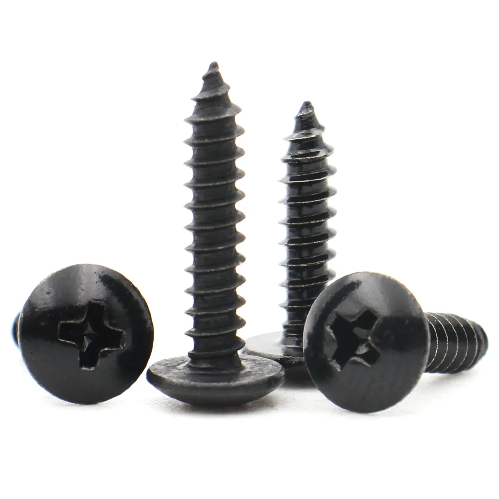 Durable Black 304 Stainless Steel M3 M4 M5 M6 Cross Phillips Recessed Large Round Mushroom Head Self-Tapping Wood Screws