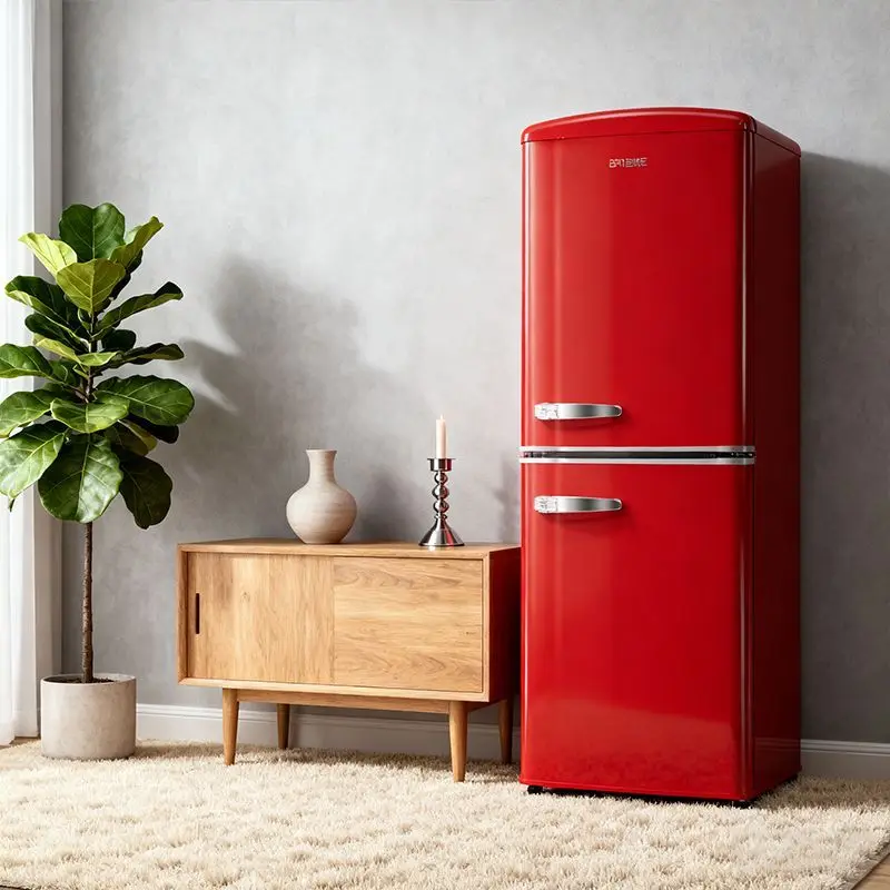 Cream style retro small refrigerator, family rental apartment two-door appearance mini