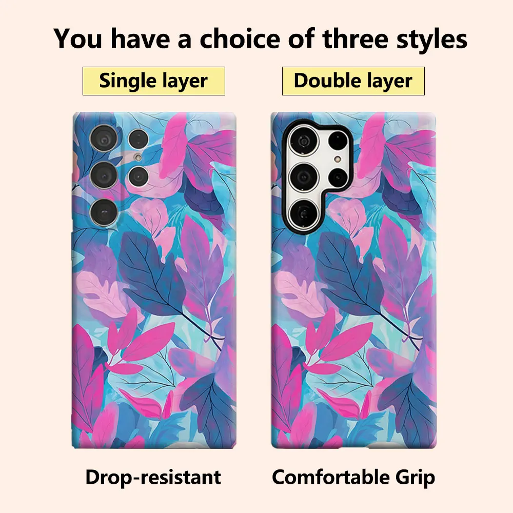 Gradient Blue Pink Leaf Luxury Fashion Full Lens Protective Case for Samsung Galaxy S26 S25 S24 A56 A36 Plus Ultra