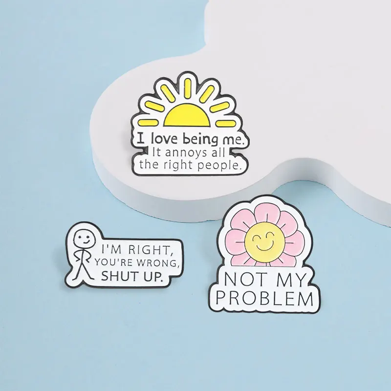 Lustiges, sarkastisches Zitat, Emaille-Abzeichen, „Nicht mein Problem“, Blumen-Anstecknadel, Stick-Figur, Humor, Metall-Brosche, Geschenkidee für Gen Z und Teenager – Detail 5