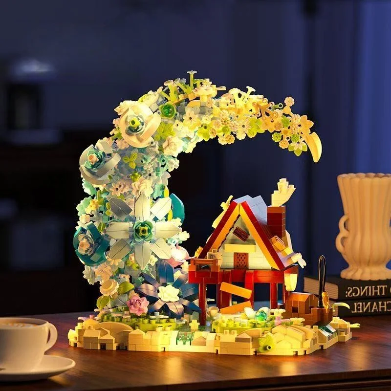 مكعبات بناء بيت شجرة ضوء القمر، هدية عيد الميلاد/عيد الميلاد