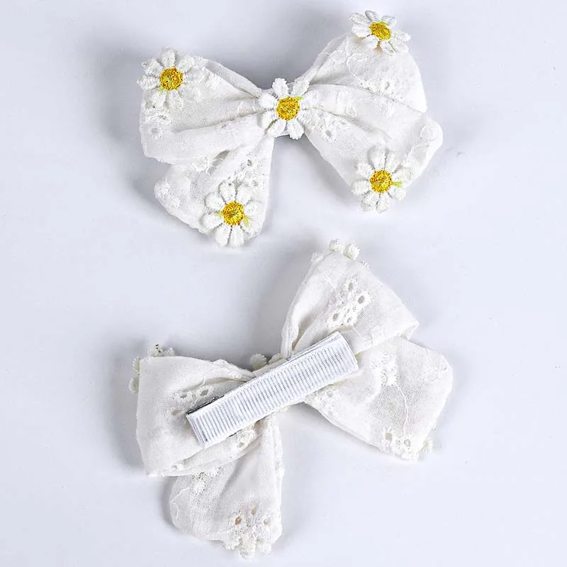 ncmama New Daisy Hair Bow Clips for Baby Girl Cute Handmade Bowknote Hairpin with 5 Flower Barrettes Headwear Hair Accessories