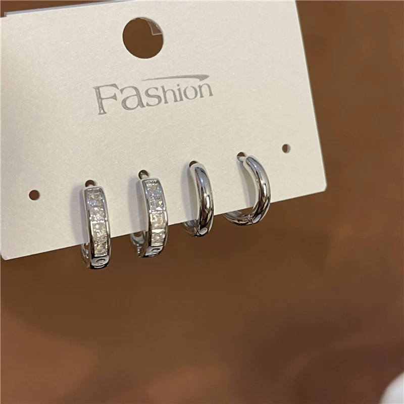 4Pcs/set Aesthetic Zircon Crystal Hoop Earrings, Gift
