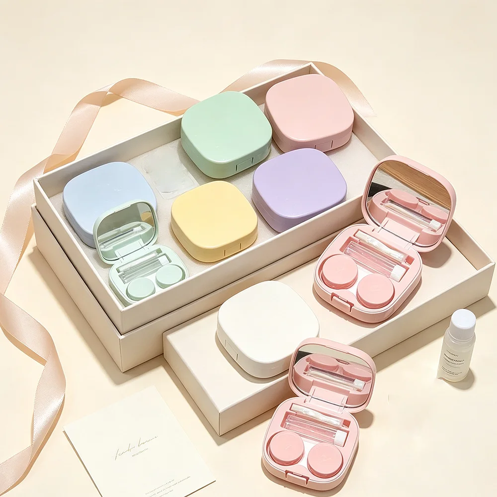 Contact Lenses Container with Mirror Portable Lens Case Full Set Tweezers Stick Macaron Storage Box Eye Care Travel Organizer