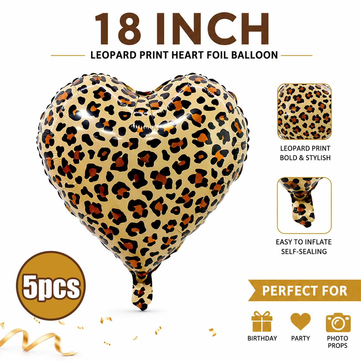 5/10 Stück 18-Zoll-Herzballons mit Leopardenmuster, für Taufen, Feiertage, Geburtstage, Jubiläen, „Wild“-Junggesellinnenabschiede – Detail 4
