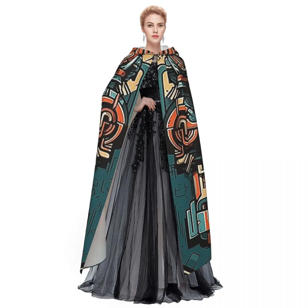 الطواطم العرقية من الهنود تيكي عباءة طويلة مقنعين الساحرة القرون الوسطى زي تأثيري كيب حفلة الهالوين الكبار للجنسين