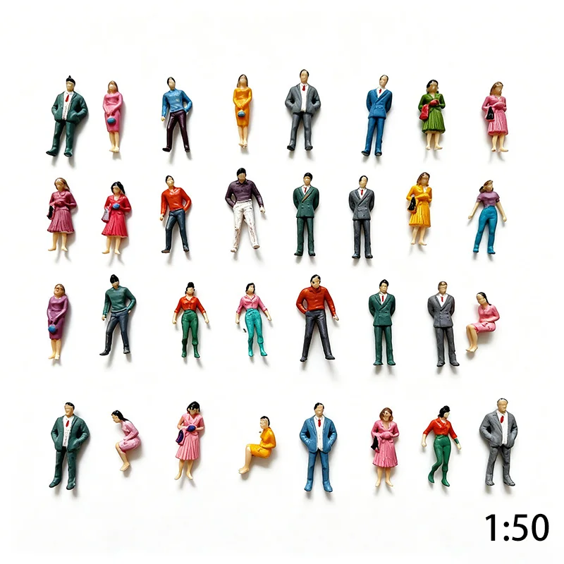 1:50 Scale Painted Miniature People Model Kits DIY Building Sand Table Railway Train Station Figurines Color Human Diorama 30Pcs