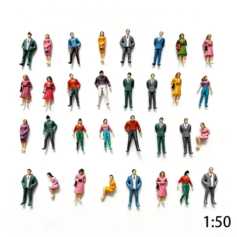 1:50 Scale Painted Miniature People Model Kits DIY Building Sand Table Railway Train Station Figurines Color Human Diorama 30Pcs