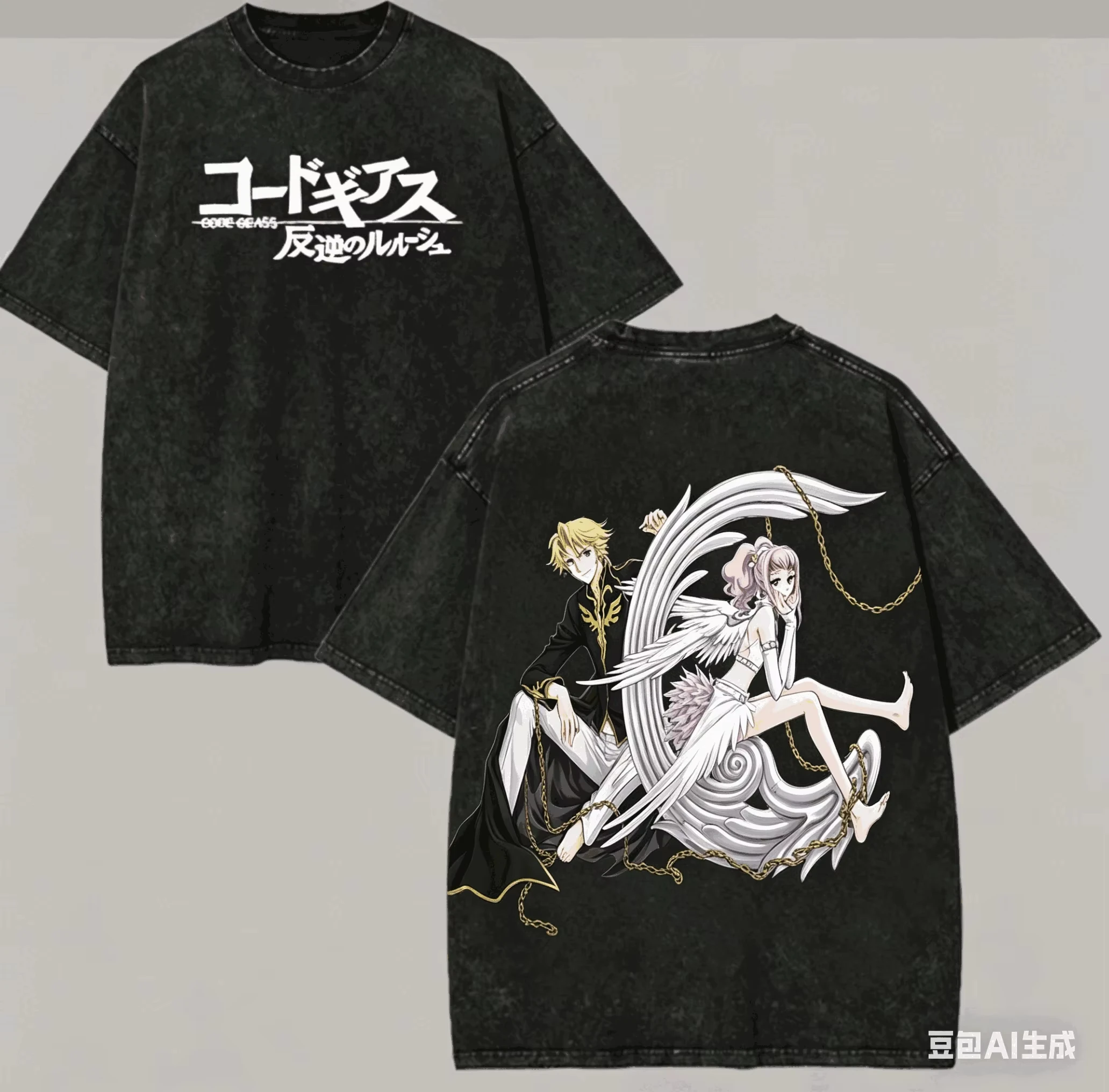 Heißer Vintage-Washed Code Geass C.C. Grafik-T-Shirt aus weicher Baumwolle, kurzärmelig, oversized, locker geschnitten, unisex, Anime-Manga-Streetwear-Oberteil – Detail 4