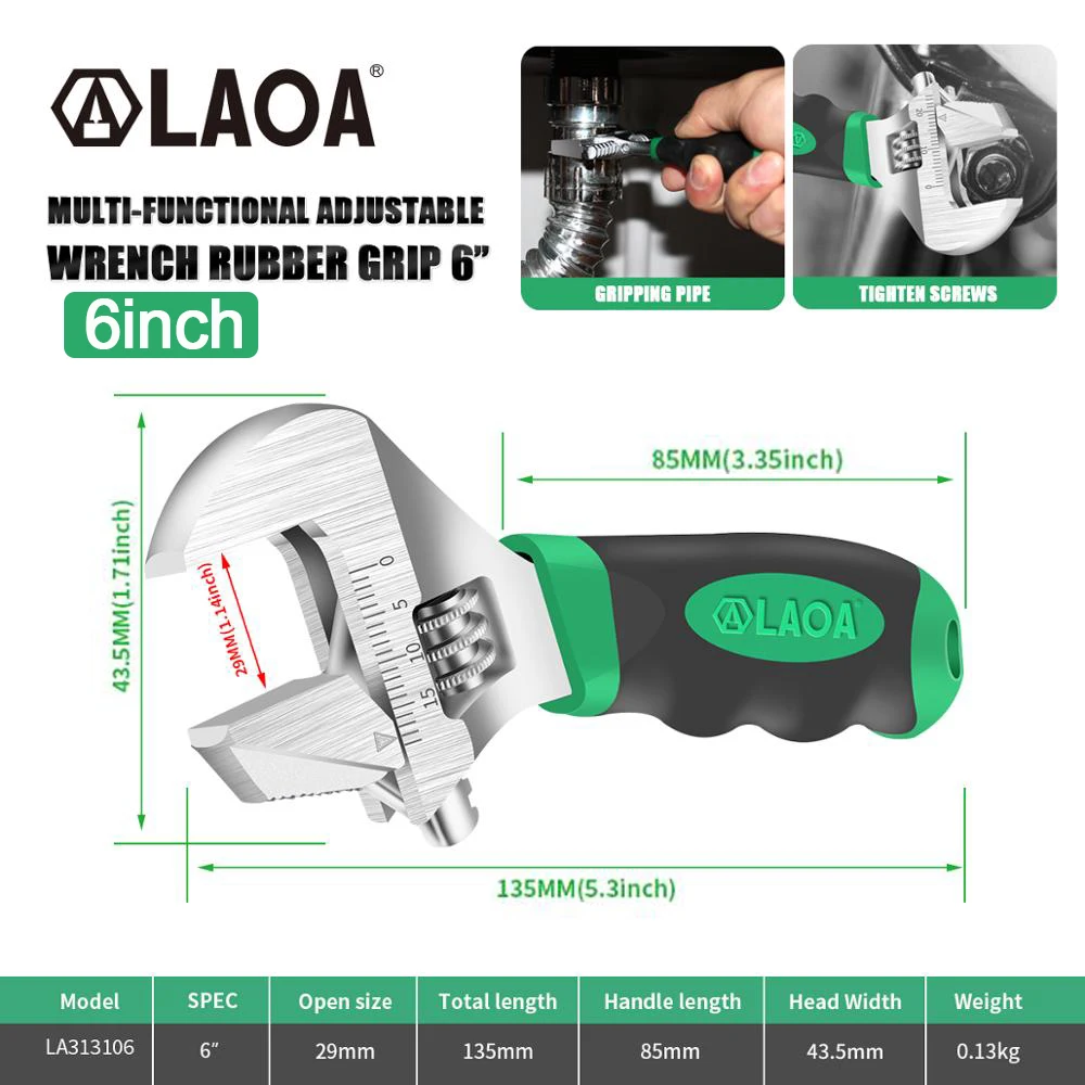 LAOA Short Shank Wrench Multi-function Adjustable Spanner Narrow Space Mini Wrench