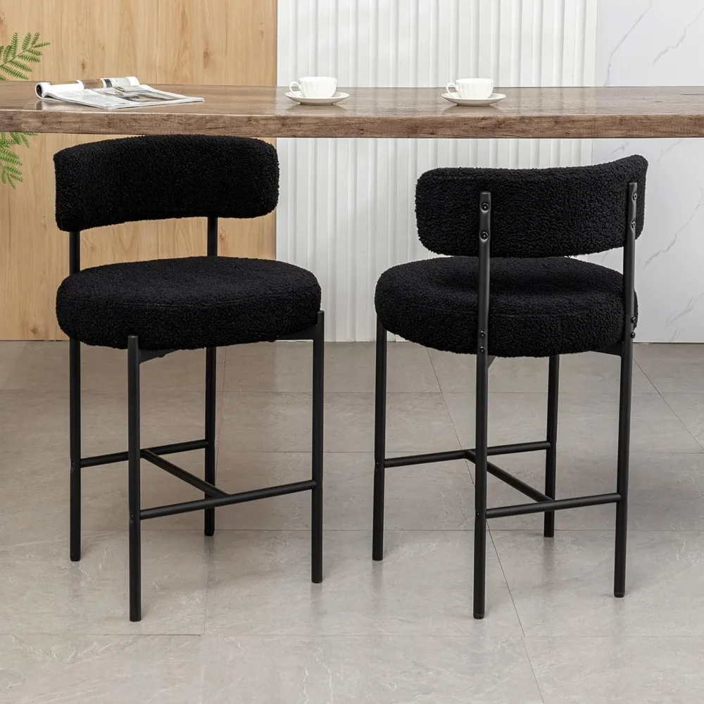 

Boucle Bar Stools Set of 2, Black Counter Height Bar Stools with Backs, Modern Barstools for Kitchen Island, Pub, Club