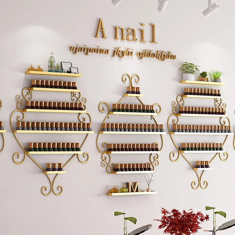 

Stylish Nail Enhancement Storage Shelf Nordic Wall Decorative Nail Polish Display Ins Style Metal Beauty Organizer Shelf