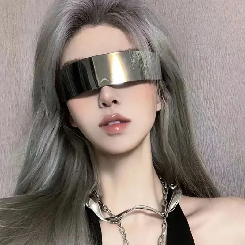 Y2K Rimless Sunglasses One Piece Lens Wrap Around Cyber Punk Futuristic Men Women Hip Hop Party Sun Glasses 2024 Oculos De Sol