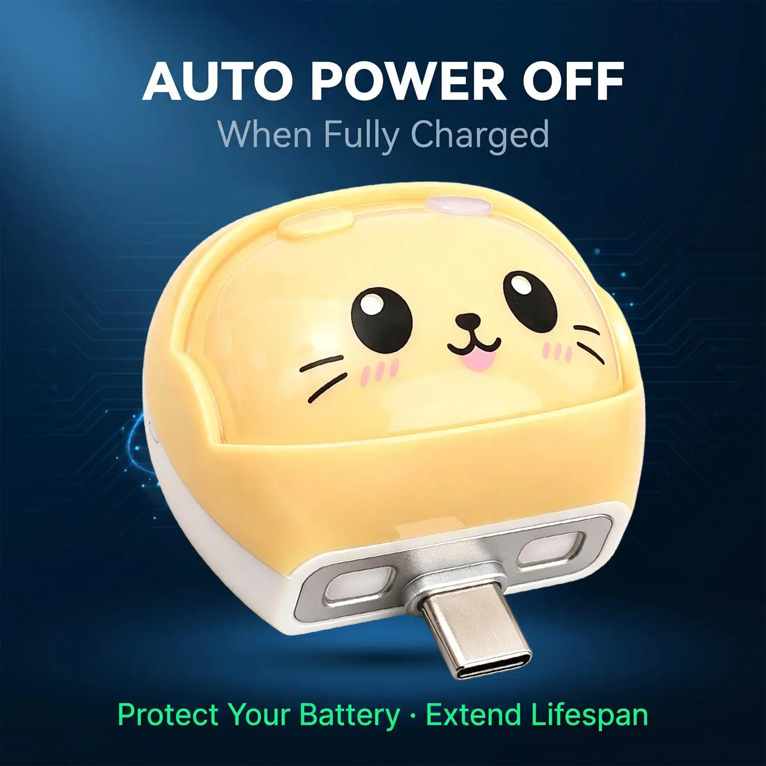 Cartoon USB-C Fast Charging Adapter Power Separator Smart Disconnect Charger for Phone Battery Protection/Laptops/Tablets
