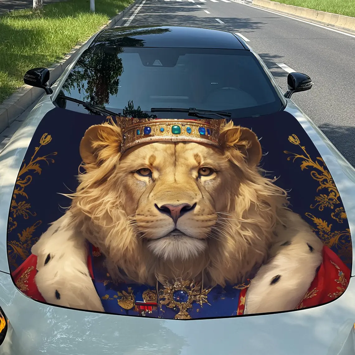 

Noble Lion Car Vinyl Wrap, PVC Waterproof Car Hood Sticker, Self-Adhesive Scratch-Resistant Stickers for Engine Cover, Car Decor