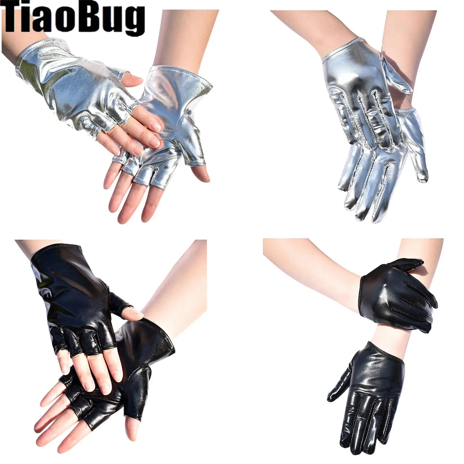 

1 Pair Women Punk Gloss Patent Leather Gloves for Adults Halloween Cosplay Bar Night Club Dress Up Accessories