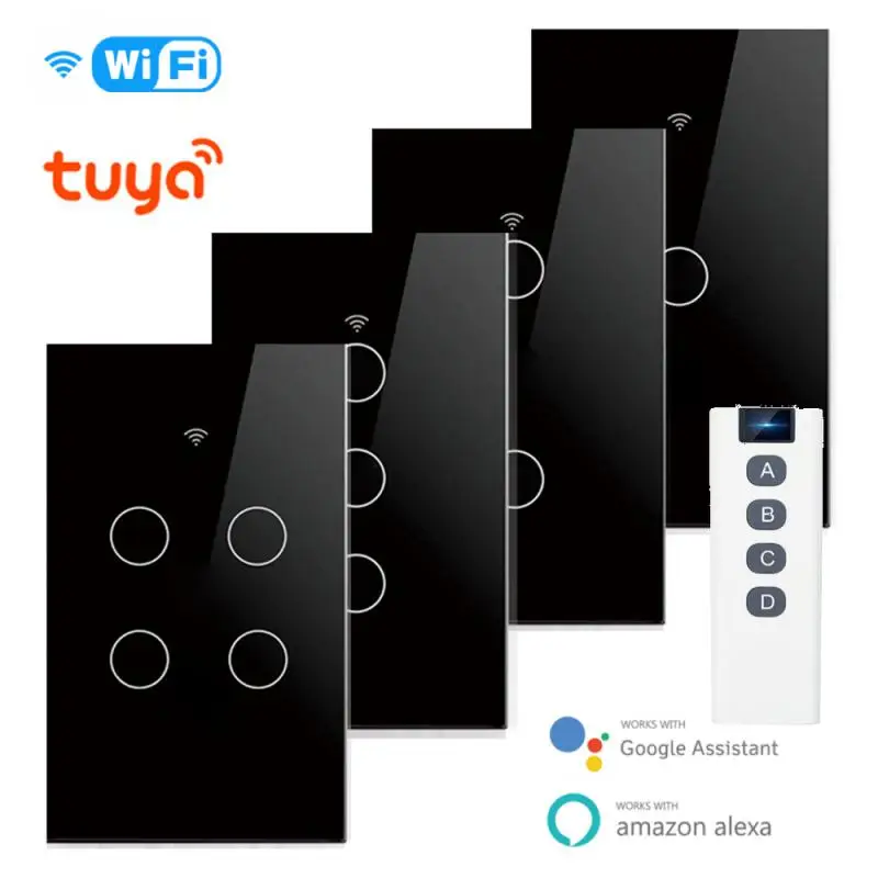 Tuya WiFi RF433 Smart Switch 1/2/3/4Gang Glass Panel Single Zero Fire Universal Touch Sensor Switch Voice Control With Alexa