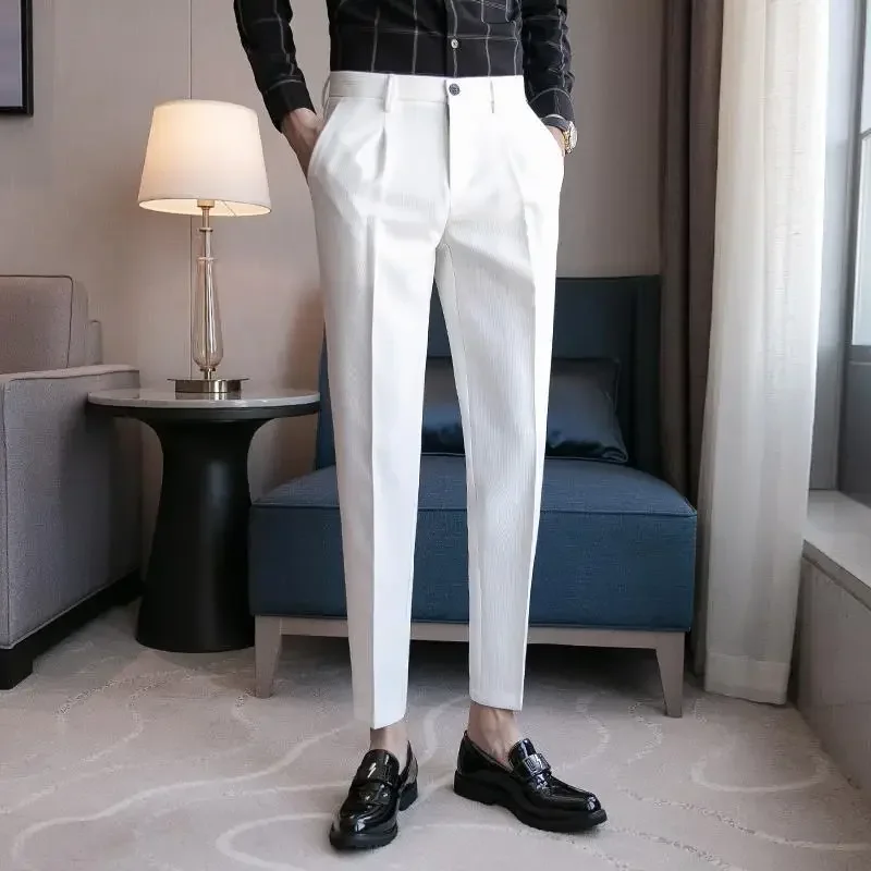 

Korean Edition British Style High Waisted Slim Fit Dark Striped Cropped Suit Pants Spring and Autumn Fashion Casual Business