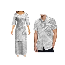 New Design Mothers Day round  Neck Samoa Puletasi White  Customize Polynesian Tribal Print Top And Skirts Womens 2 Piece Sets Dr