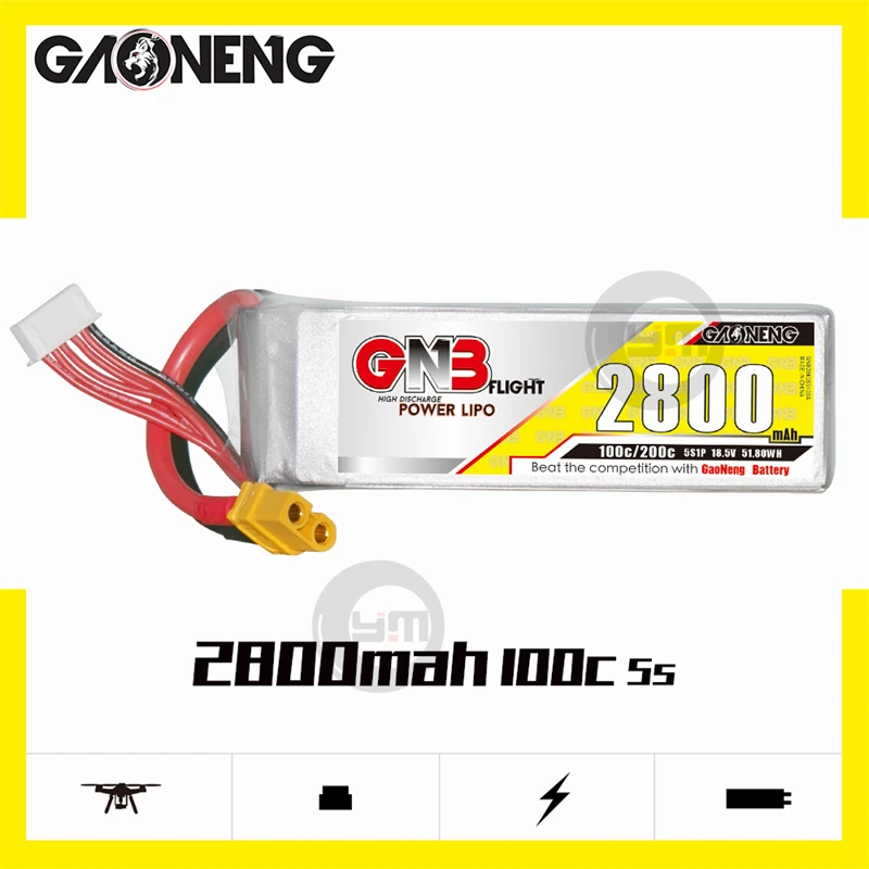 Gaoneng Gnb 2800Mah 2S/3S/4S/5S/6S 7.4V/11.1V/14.8V/18.5V/22.2V 100c Lipo Batterij Met Xt60 Plug Voor Fpv race Drone Vaste Vleugel