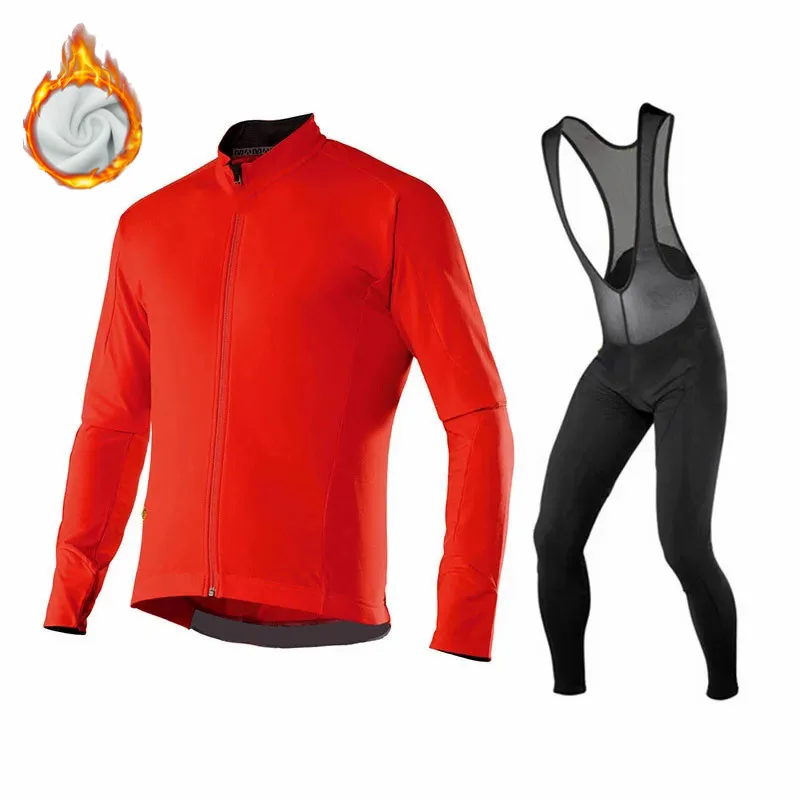 

2024 Pro Warm Winter Thermal Fleece Cycling Jersey Sets Men Outdoor Riding MTB Ropa Ciclismo Bib Pants Set Cycling Clothing